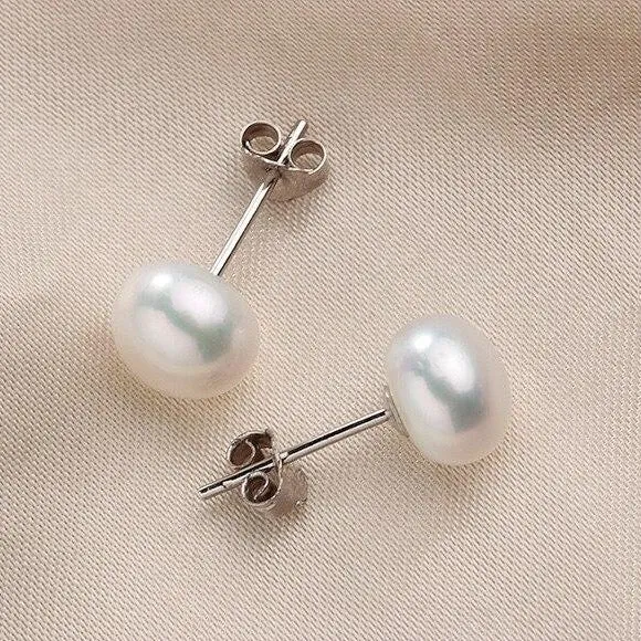 White Pearl Stud Earrings
