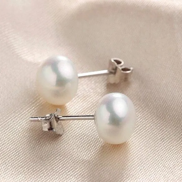 White Pearl Stud Earrings