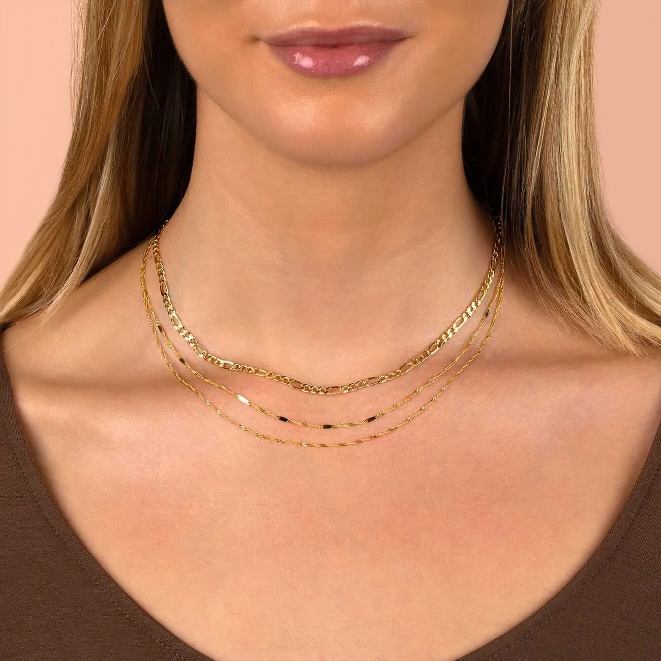 Wide Bar x Singapore Chain Necklace 14K