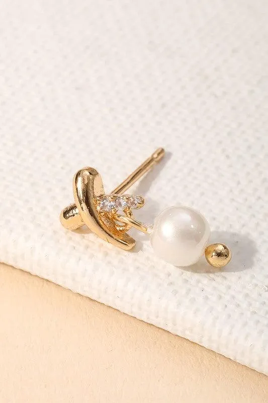 X Pearl Drop Earrings