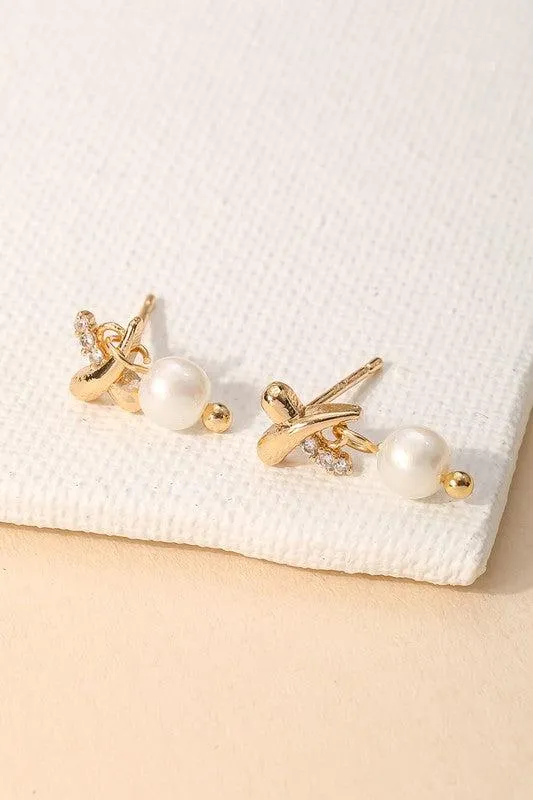 X Pearl Drop Earrings