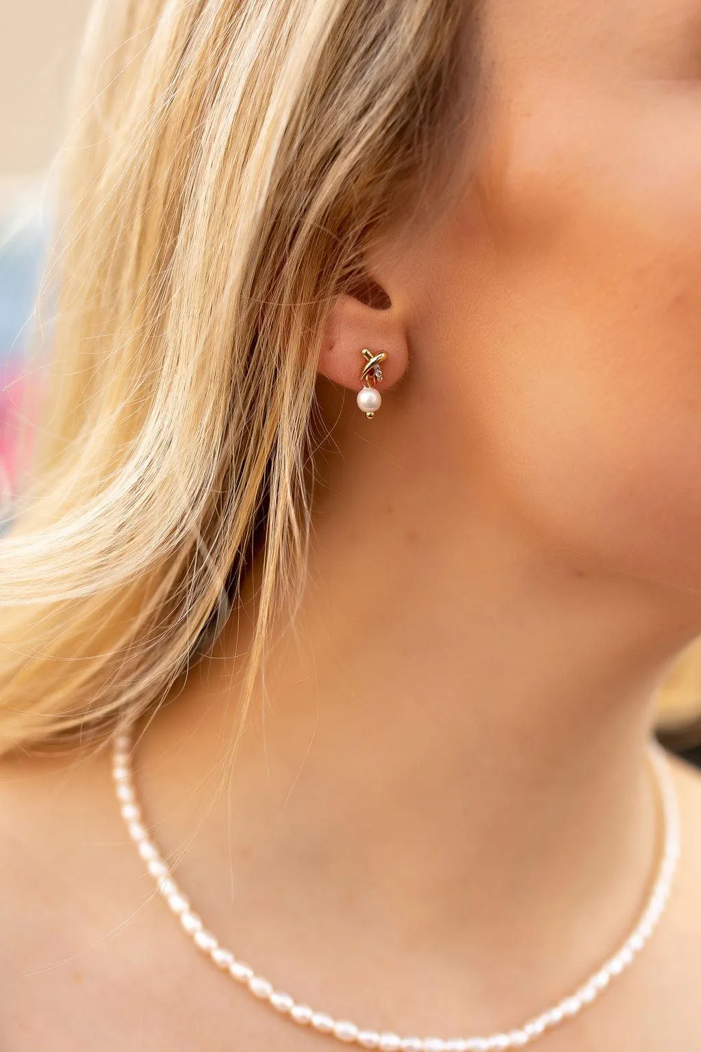 X Pearl Drop Earrings
