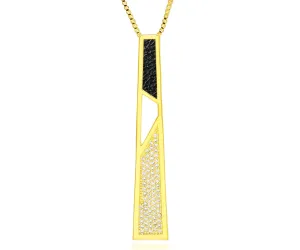 XLarge Geometric Leather Inlay Crystal Gold Necklace