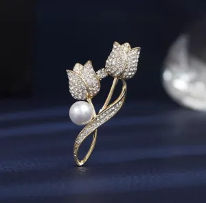 XSB123 - Golden Floral Saree Brooch