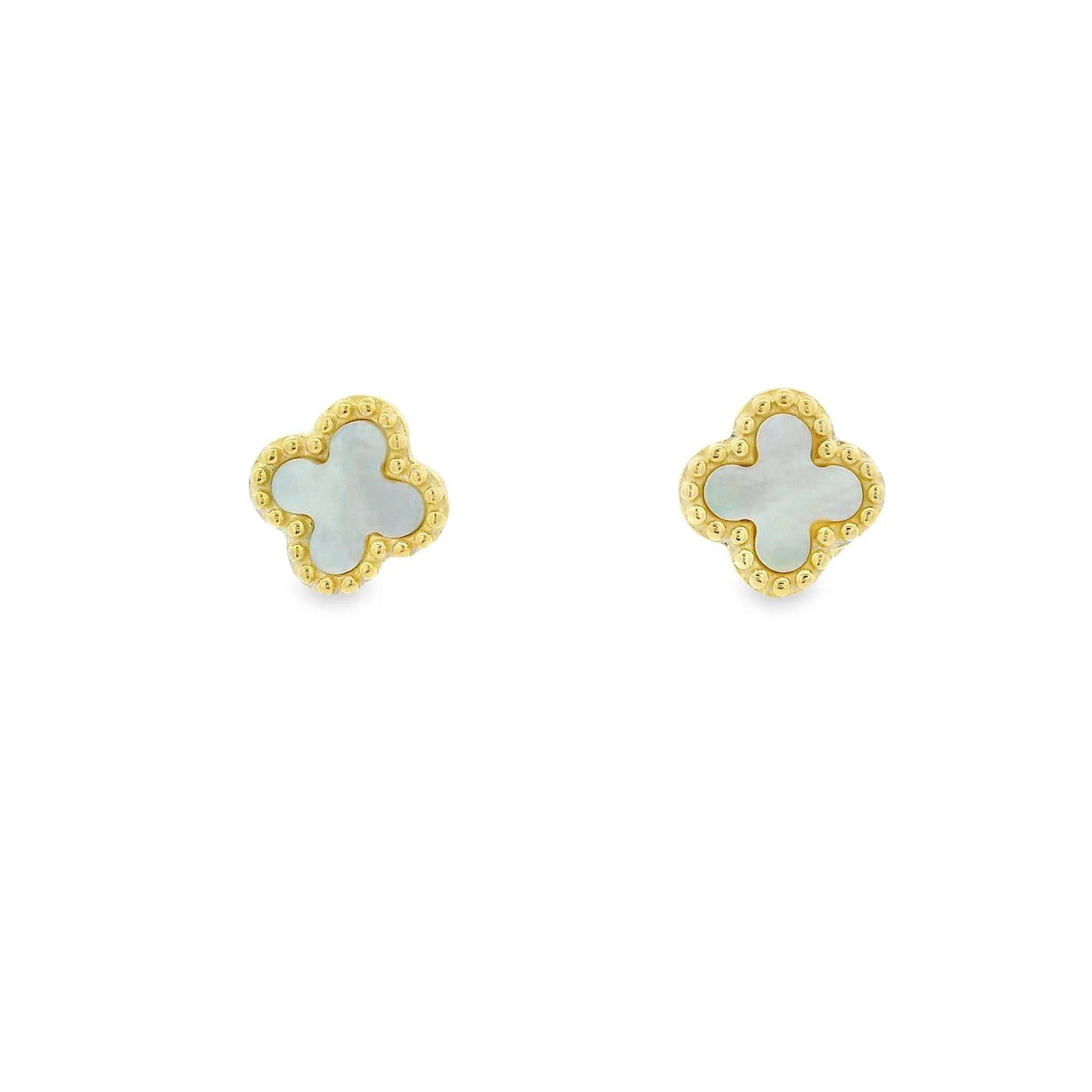 Yellow Gold Plated Mother of Pearl Beaded Clover Stud Earrings