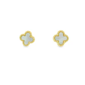 Yellow Gold Plated Mother of Pearl Beaded Clover Stud Earrings