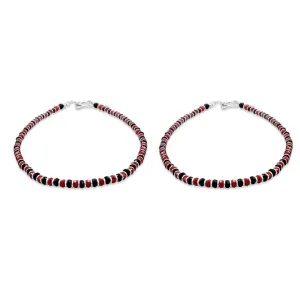 Zarkan 925 Silver Nazaria Anklet With High Quality Black & Red Marcasite Stones