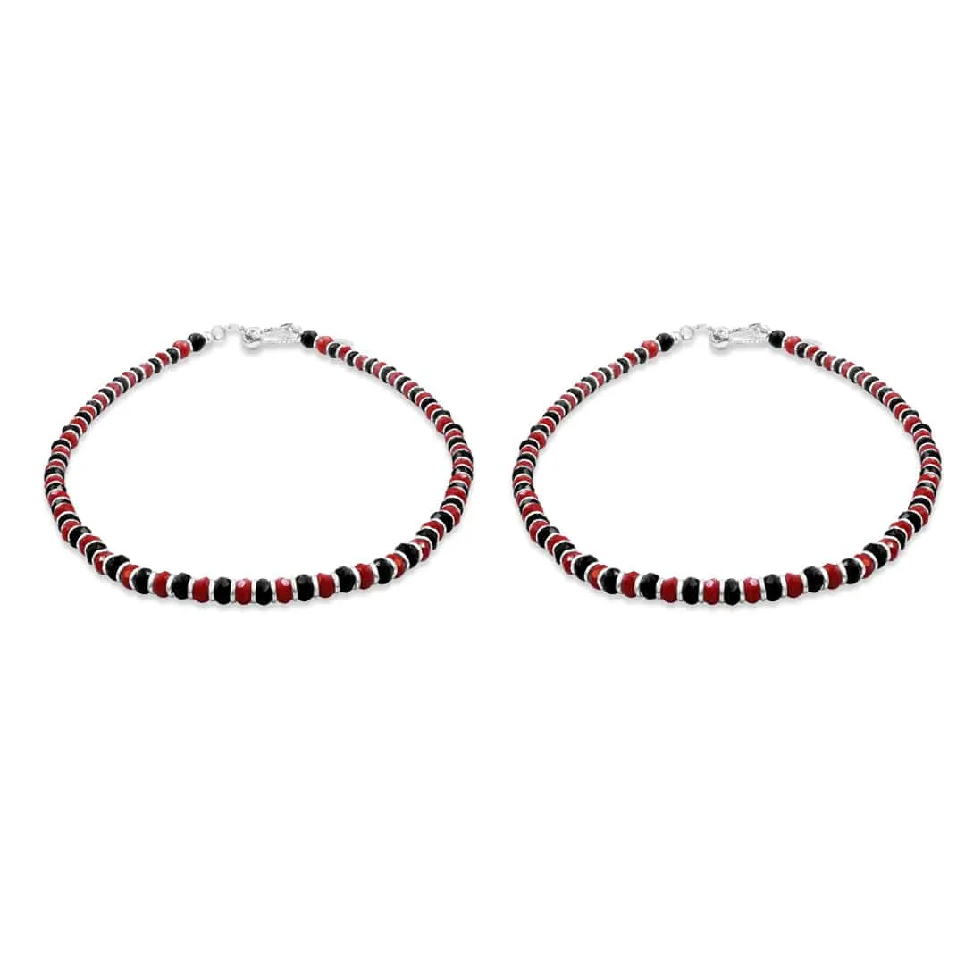 Zarkan 925 Silver Nazaria Anklet With High Quality Black & Red Marcasite Stones