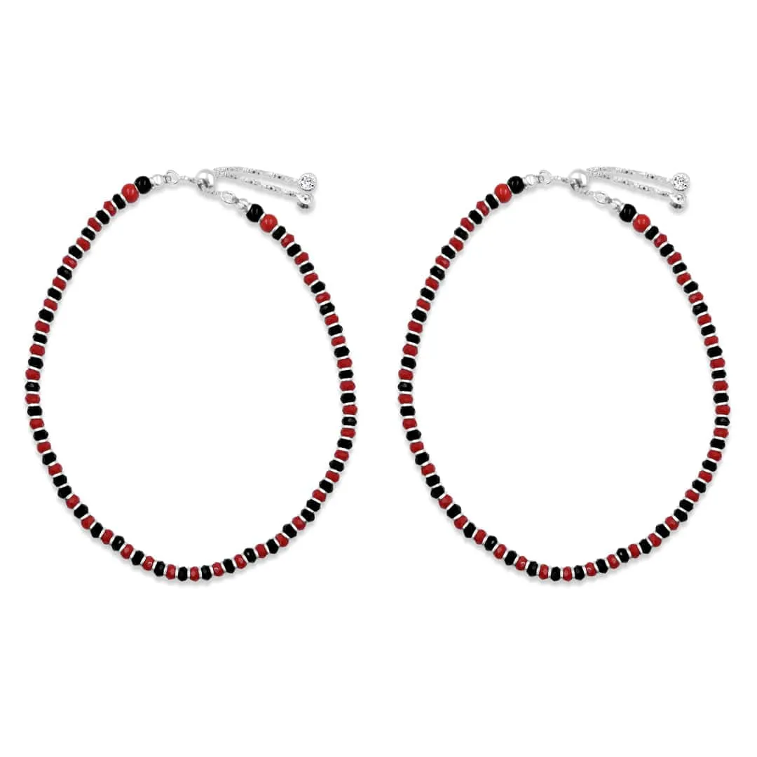Zarkan 925 Silver Nazaria Anklet With High Quality Black & Red Marcasite Stones