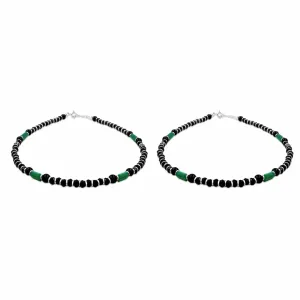 Zarkan 925 Silver Nazaria Anklet With High Quality Marcasite Stones & Green Beads