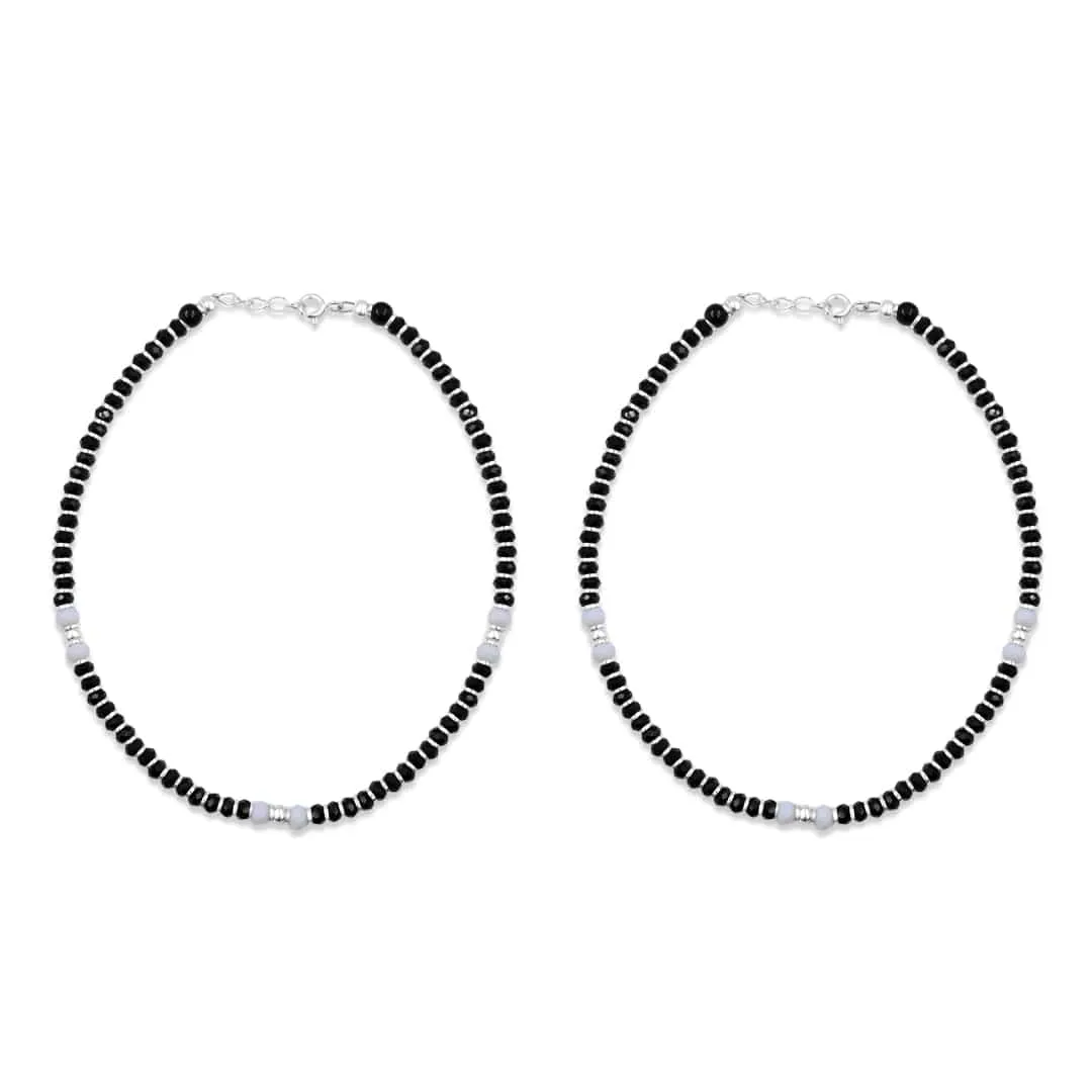 Zarkan 925 Silver Nazaria Anklet With High Quality Marcasite Stones & White Beads