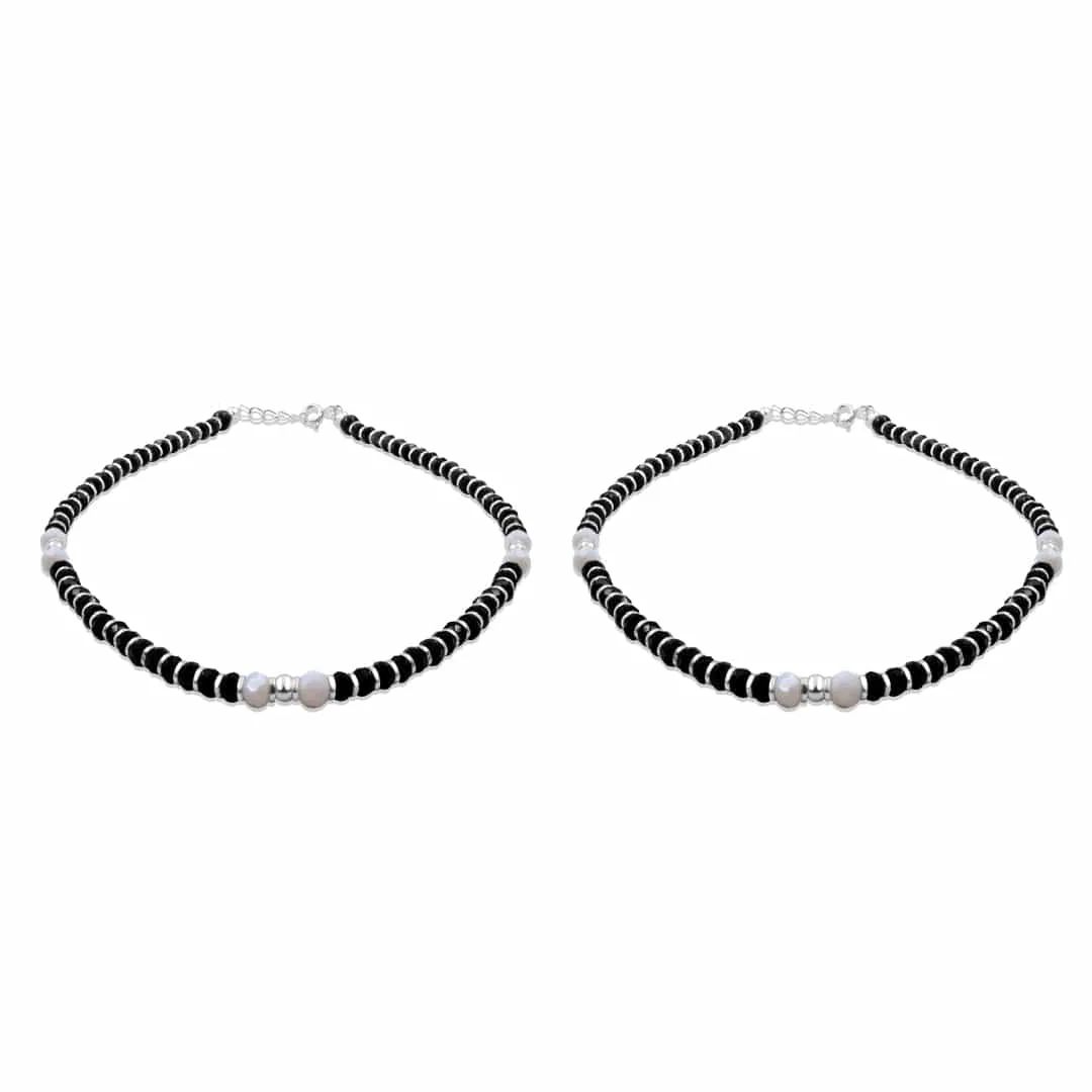 Zarkan 925 Silver Nazaria Anklet With High Quality Marcasite Stones & White Beads